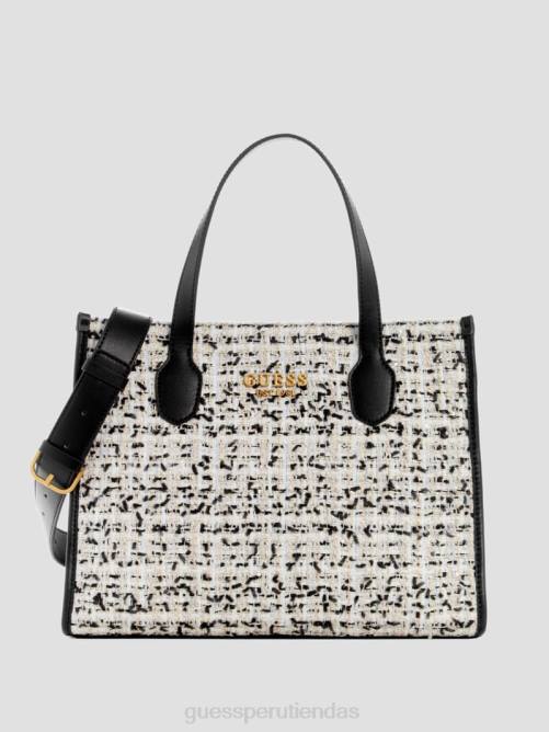 GUESS bolso tote silvana de tweed mujer 0P8X2790 crema múltiple bolsas