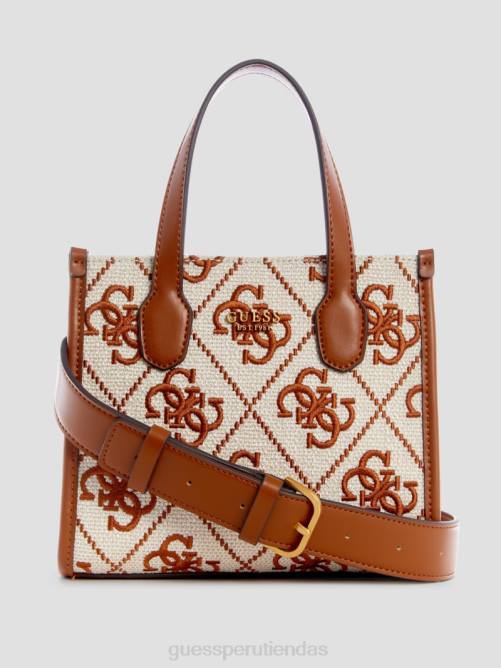 GUESS tote silvana mini de lona bordada mujer 0P8X3079 lavado de arenisca bolsas