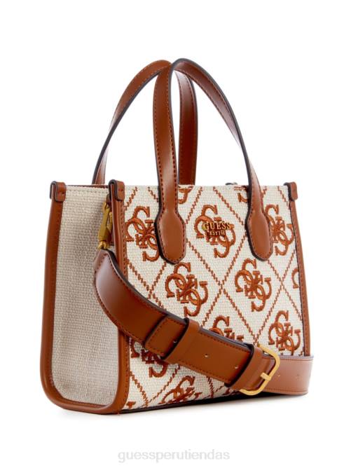 GUESS tote silvana mini de lona bordada mujer 0P8X3079 lavado de arenisca bolsas