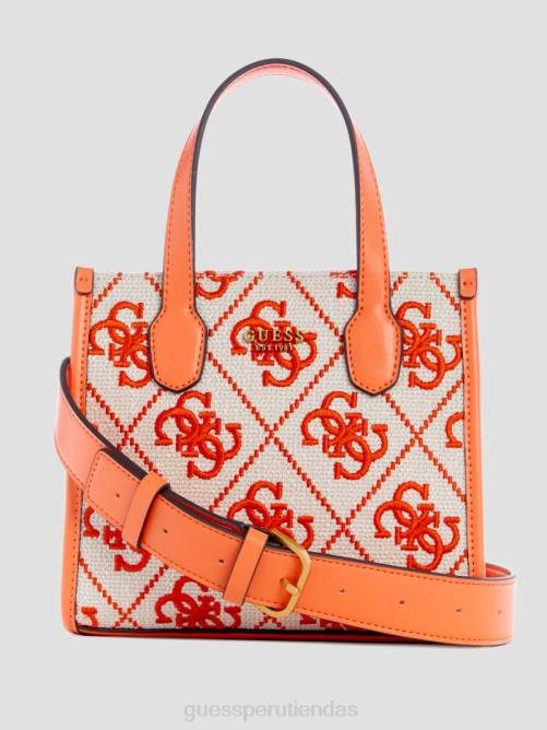 GUESS tote silvana mini de lona bordada mujer 0P8X3081 logotipo naranja bolsas