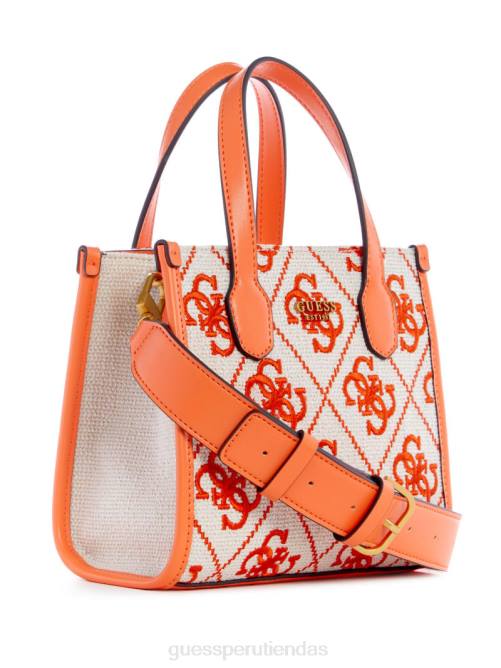 GUESS tote silvana mini de lona bordada mujer 0P8X3081 logotipo naranja bolsas