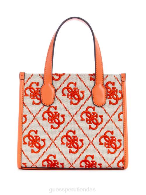 GUESS tote silvana mini de lona bordada mujer 0P8X3081 logotipo naranja bolsas