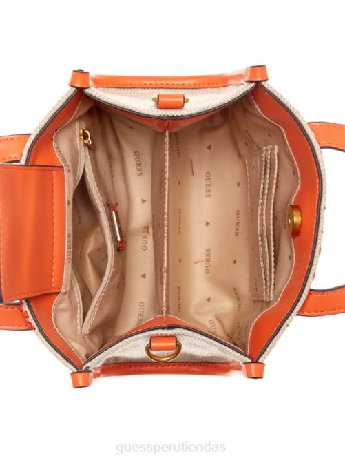 GUESS tote silvana mini de lona bordada mujer 0P8X3081 logotipo naranja bolsas