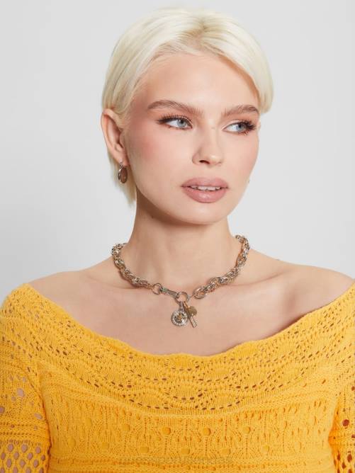 GUESS collar con cadena mixta y dije quattro g mujer 0P8X3848 plata accesorio