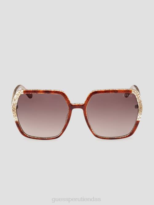 GUESS gafas de sol cuadradas de plástico con purpurina mujer 0P8X3758 habana oscuro/brn degradado accesorio