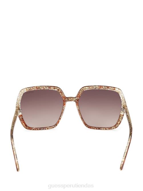 GUESS gafas de sol cuadradas de plástico con purpurina mujer 0P8X3758 habana oscuro/brn degradado accesorio