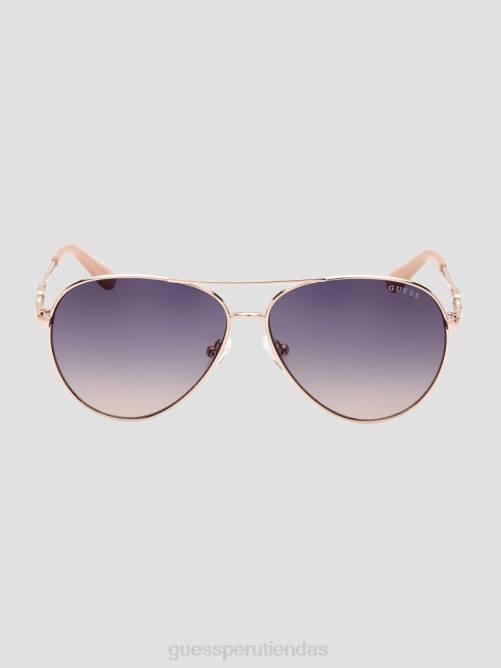 GUESS gafas de sol estilo aviador de metal con enlace g cuadrado mujer 0P8X3656 oro rosa brillante/degradado accesorio