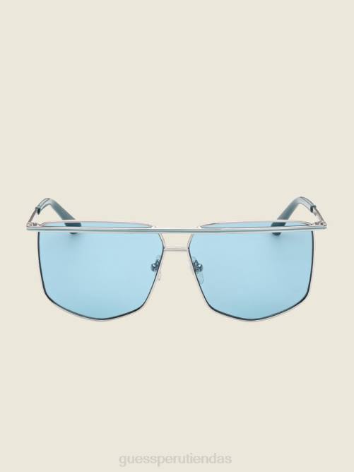 GUESS gafas de sol geométricas con barra frontal de metal mujer 0P8X3768 plata brillante/azul accesorio