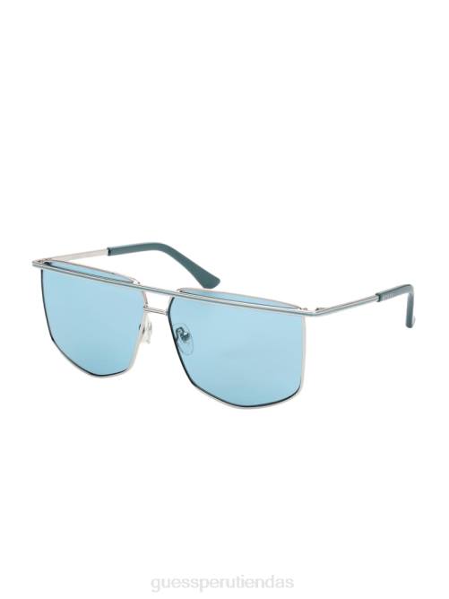 GUESS gafas de sol geométricas con barra frontal de metal mujer 0P8X3768 plata brillante/azul accesorio
