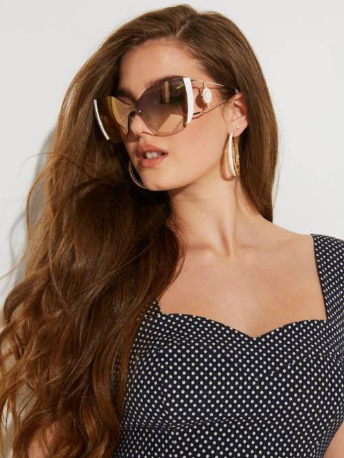 GUESS gafas de sol tipo ojo de gato sin montura y espejadas mujer 0P8X3696 blanco accesorio