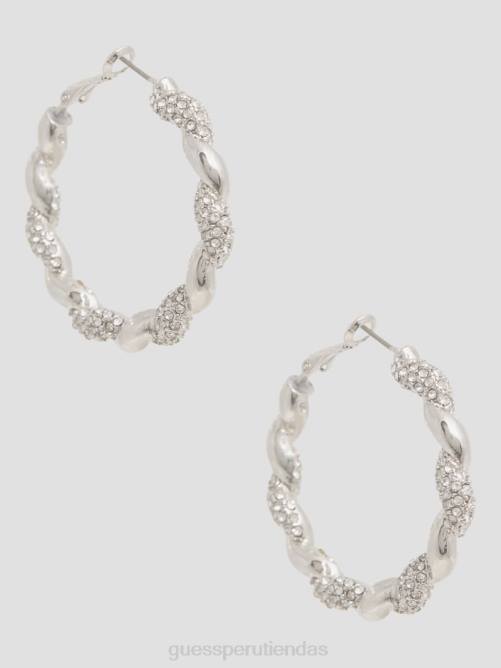 GUESS aretes de aro retorcidos con diamantes de imitación mujer 0P8X3835 plata accesorio