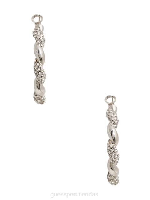 GUESS aretes de aro retorcidos con diamantes de imitación mujer 0P8X3835 plata accesorio