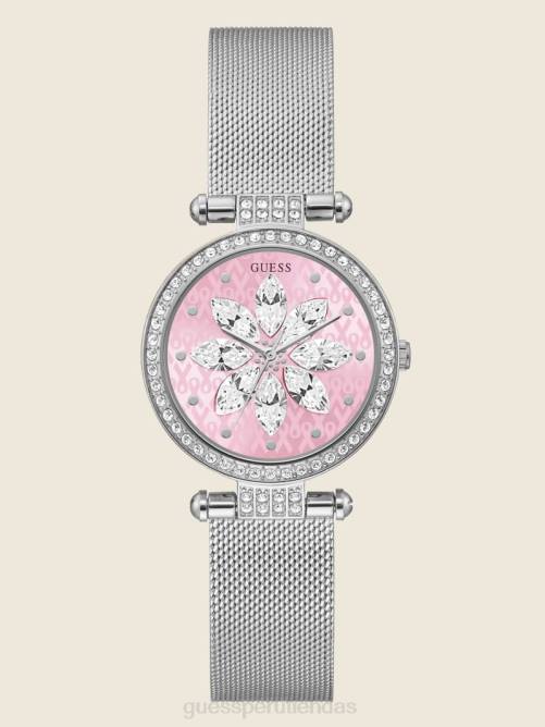 GUESS reloj analógico de malla brillante mujer 0P8X3596 plata y rosa accesorio
