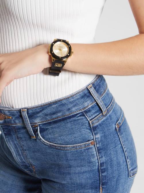 GUESS reloj analógico de silicona mujer 0P8X3561 tono dorado y negro accesorio