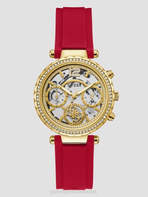 GUESS reloj multifunción de silicona rojo mujer 0P8X3648 oro accesorio