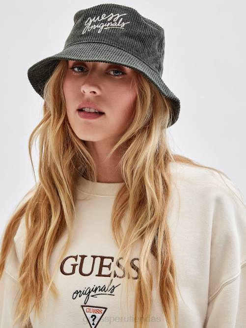 GUESS sombrero de pescador de pana originals mujer 0P8X3806 peyote verde accesorio