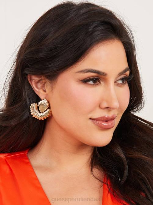 GUESS Arete de aldaba texturizado chapado en oro de 14k mujer 0P8X3932 oro plateado accesorio