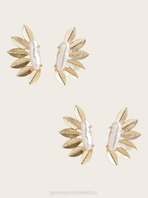 GUESS Pendiente de hoja y pluma de pera chapado en oro de 14k mujer 0P8X3906 oro plateado accesorio