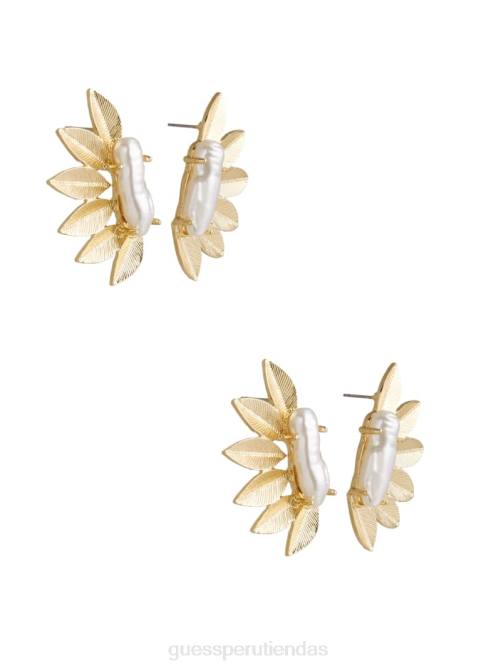 GUESS Pendiente de hoja y pluma de pera chapado en oro de 14k mujer 0P8X3906 oro plateado accesorio