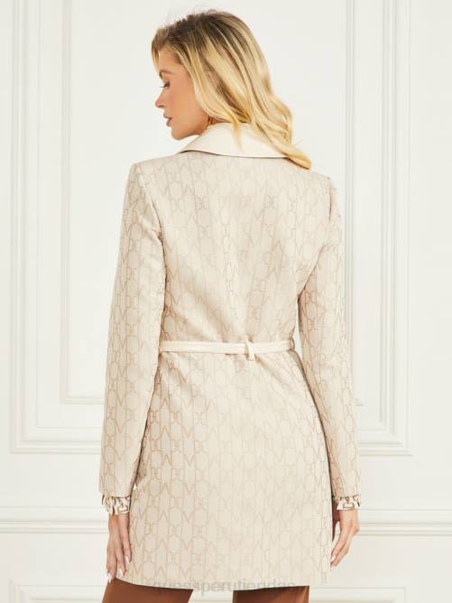 GUESS abrigo con logo en jacquard mujer 0P8X1827 monograma de orilla arenosa vestir