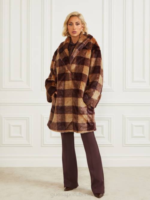 GUESS abrigo rochelle mujer 0P8X1854 camello y bourbon oscuro vestir