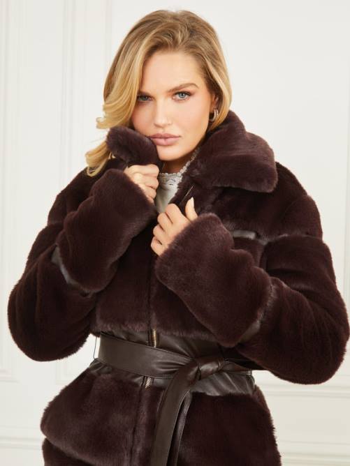 GUESS abrigo rosetta de piel sintética mujer 0P8X1856 tostado oscuro multi vestir