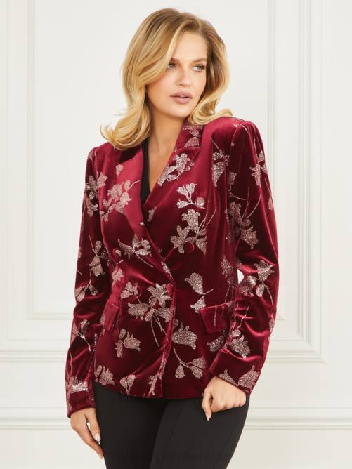GUESS blazer de terciopelo angélica mujer 0P8X1949 Pétalo morado con rosa. vestir