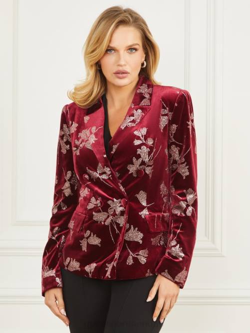 GUESS blazer de terciopelo angélica mujer 0P8X1949 Pétalo morado con rosa. vestir