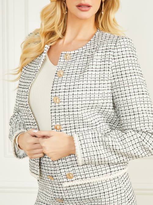 GUESS blazer de tweed provenzal mujer 0P8X1926 tweed blanco y negro vestir