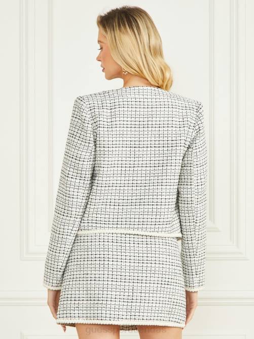 GUESS blazer de tweed provenzal mujer 0P8X1926 tweed blanco y negro vestir