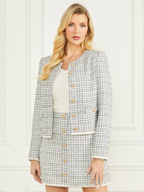 GUESS blazer de tweed provenzal mujer 0P8X1926 tweed blanco y negro vestir