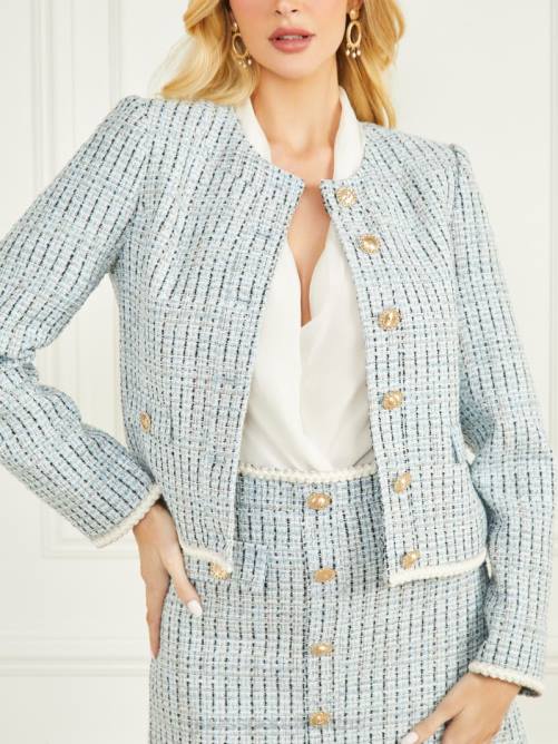 GUESS blazer de tweed provenzal mujer 0P8X1951 notable tweed azul vestir
