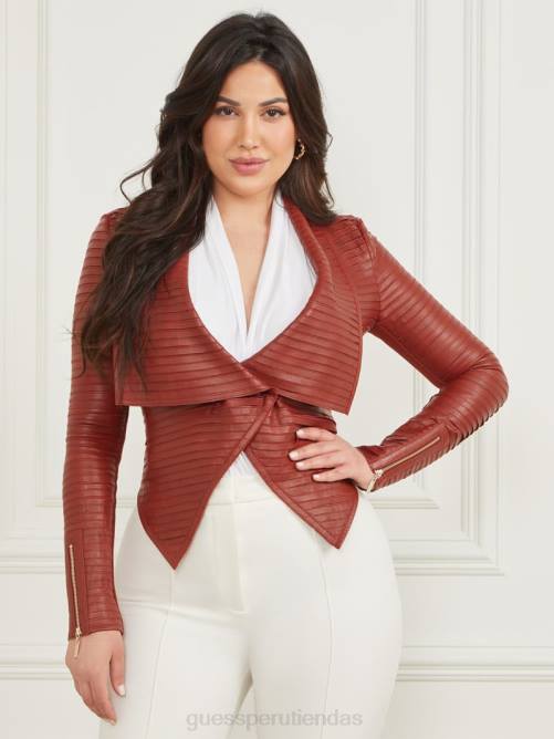GUESS chaqueta de cuero drapeada shayna mujer 0P8X1913 rojo oscuro mermelada vestir