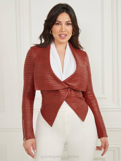 GUESS chaqueta de cuero drapeada shayna mujer 0P8X1913 rojo oscuro mermelada vestir