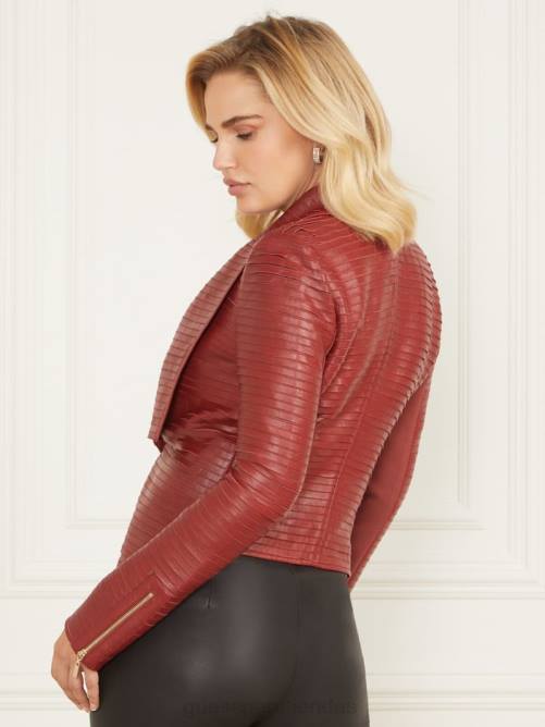 GUESS chaqueta de cuero drapeada shayna mujer 0P8X1913 rojo oscuro mermelada vestir