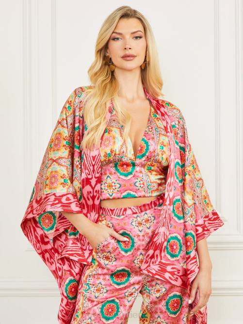 GUESS kimono de raso babilonia mujer 0P8X1766 estampado de manta de babilonia vestir