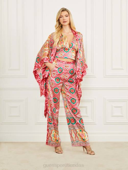 GUESS kimono de raso babilonia mujer 0P8X1766 estampado de manta de babilonia vestir