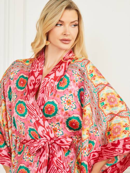 GUESS kimono de raso babilonia mujer 0P8X1766 estampado de manta de babilonia vestir