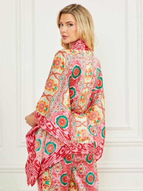GUESS kimono de raso babilonia mujer 0P8X1766 estampado de manta de babilonia vestir