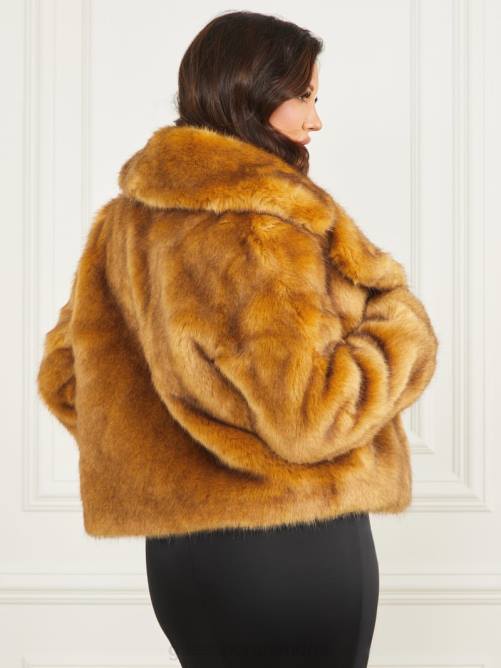 GUESS nueva chaqueta gwenda de piel sintética mujer 0P8X1896 camello vestir