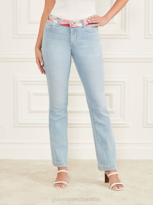 GUESS pantalón de mezclilla ajustado con cintura estampada mujer 0P8X113 lavado azul claro vestir