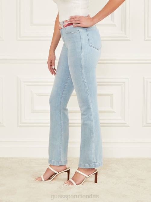 GUESS pantalón de mezclilla ajustado con cintura estampada mujer 0P8X113 lavado azul claro vestir
