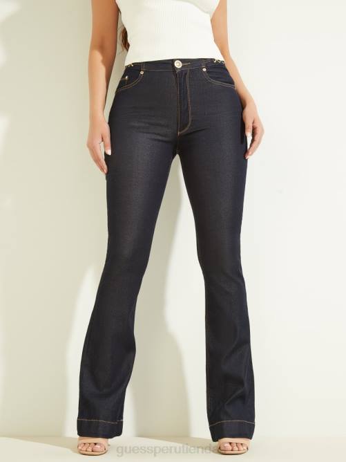 GUESS pantalón de mezclilla ajustado y acampanado mujer 0P8X53 lavado de enjuague azul vestir
