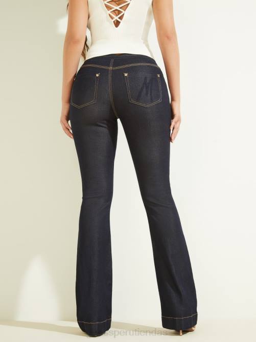 GUESS pantalón de mezclilla ajustado y acampanado mujer 0P8X53 lavado de enjuague azul vestir