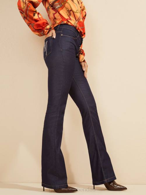 GUESS pantalón de mezclilla mini acampanado mujer 0P8X50 lavado de enjuague azul vestir