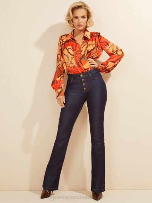 GUESS pantalón de mezclilla mini acampanado mujer 0P8X50 lavado de enjuague azul vestir