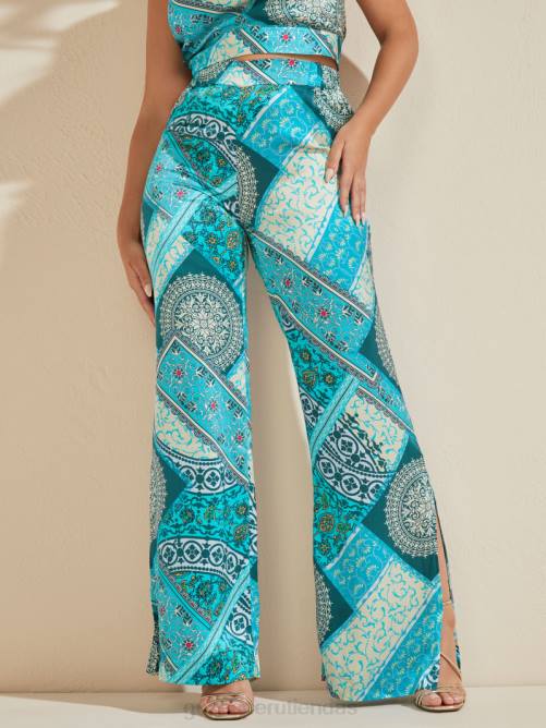 GUESS pantalón de seda mykonos mujer 0P8X2191 combinación azul de mykanos vestir