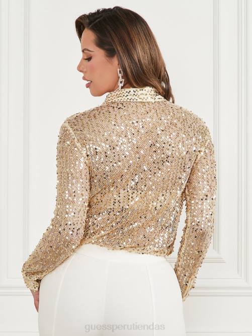 GUESS blusa de sueños de lentejuelas mujer 0P8X942 perla pálida multi vestir