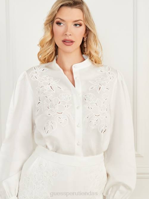GUESS blusa eco paraíso bordada mujer 0P8X1647 perla pálida vestir