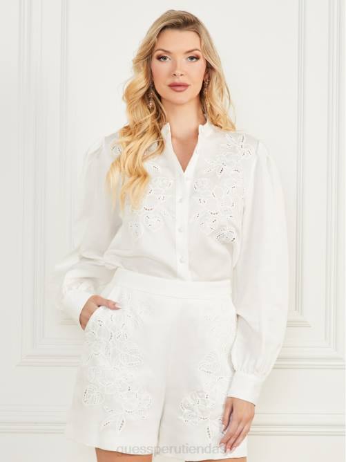 GUESS blusa eco paraíso bordada mujer 0P8X1647 perla pálida vestir